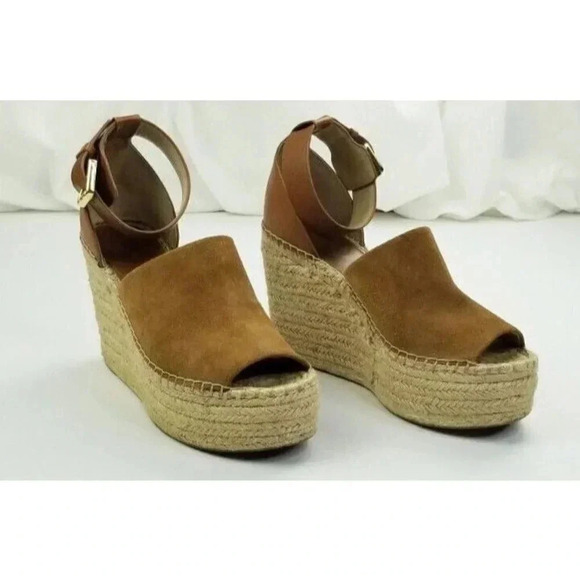 Marc Fisher 9.5M Adalyn Espadrille Platform Wedge Heel Ankle Strap Cognac Suede - Picture 8 of 12